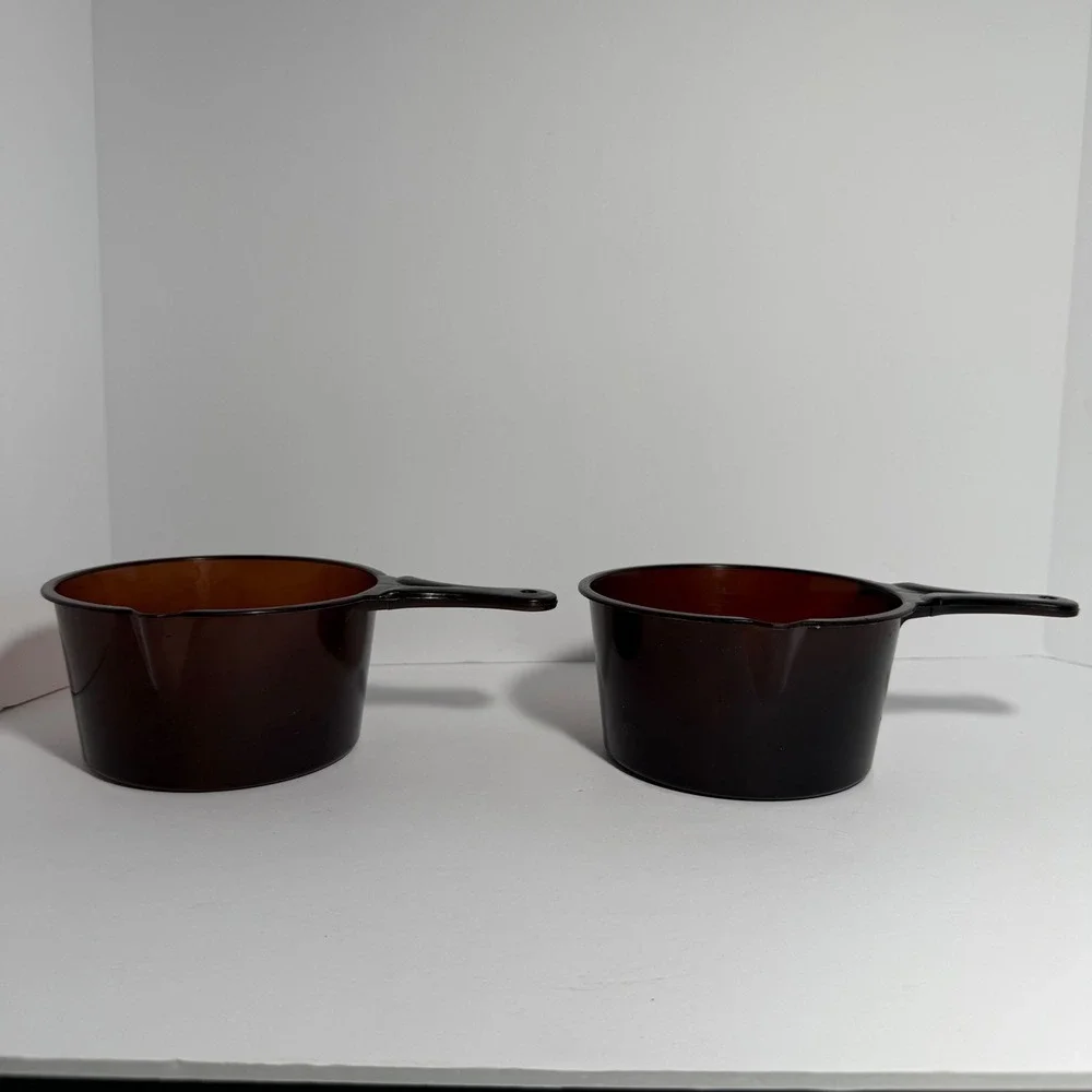 Vintage Amberware Microwave 4 Cups Set 2pc Brown Plastic Pour Spout